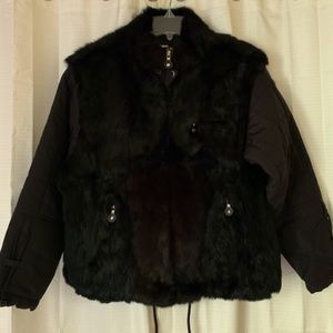Jamie Sadock Rabbit Fur Full Zip Bomber Jacket, Size  S